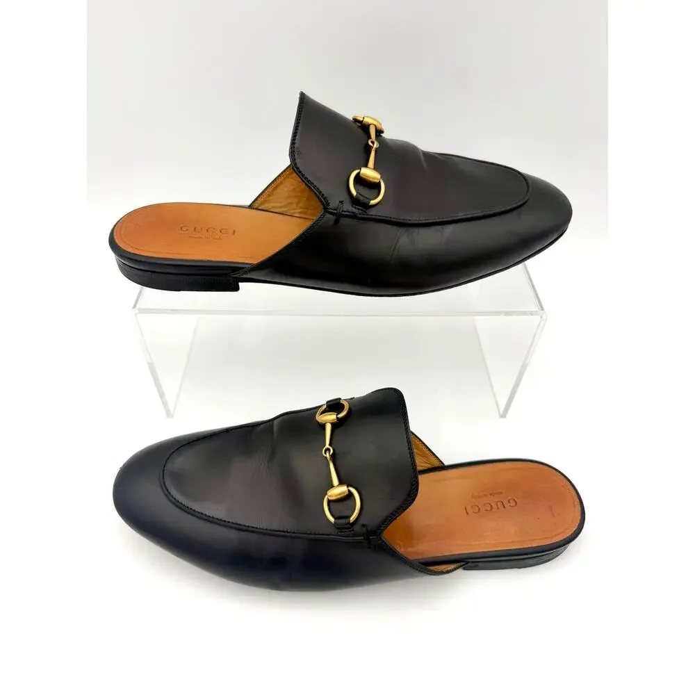 Authentic Gucci Princetown Horsebit Loafers Mules Black Leather Size 38.5 / 8.5